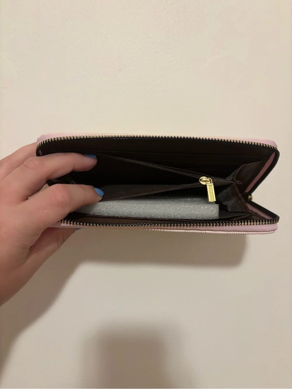 Checkered Zip-Around Wallet in Soft Pink
